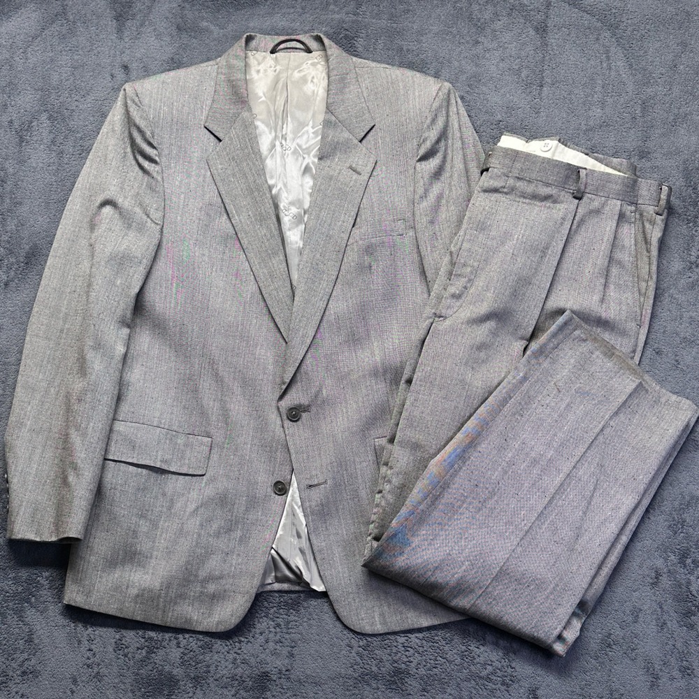 Christian Dior Monsieur Suit Men 46L Grey Two Button Blazer Pleated Pants 38x32